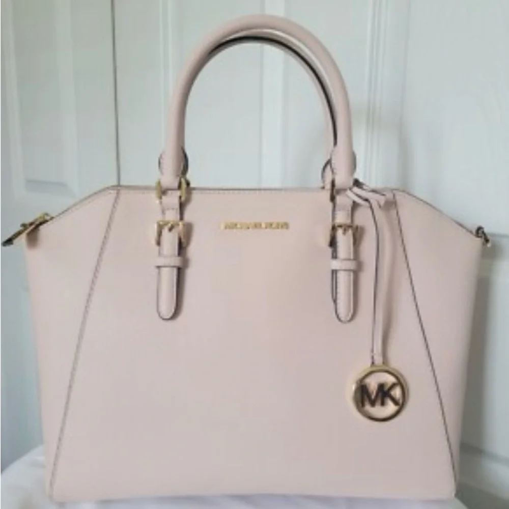 Michael Kors Ciara Large Saffiano Blush Satchel Bag